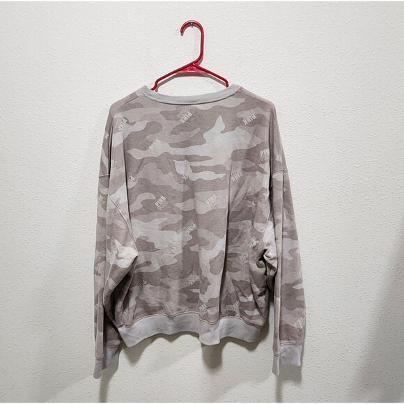 Pink Victoria Secret PULLOVER Allover Logo Sweatshirt Camo Workout Utility Sz L - Picture 2 of 5